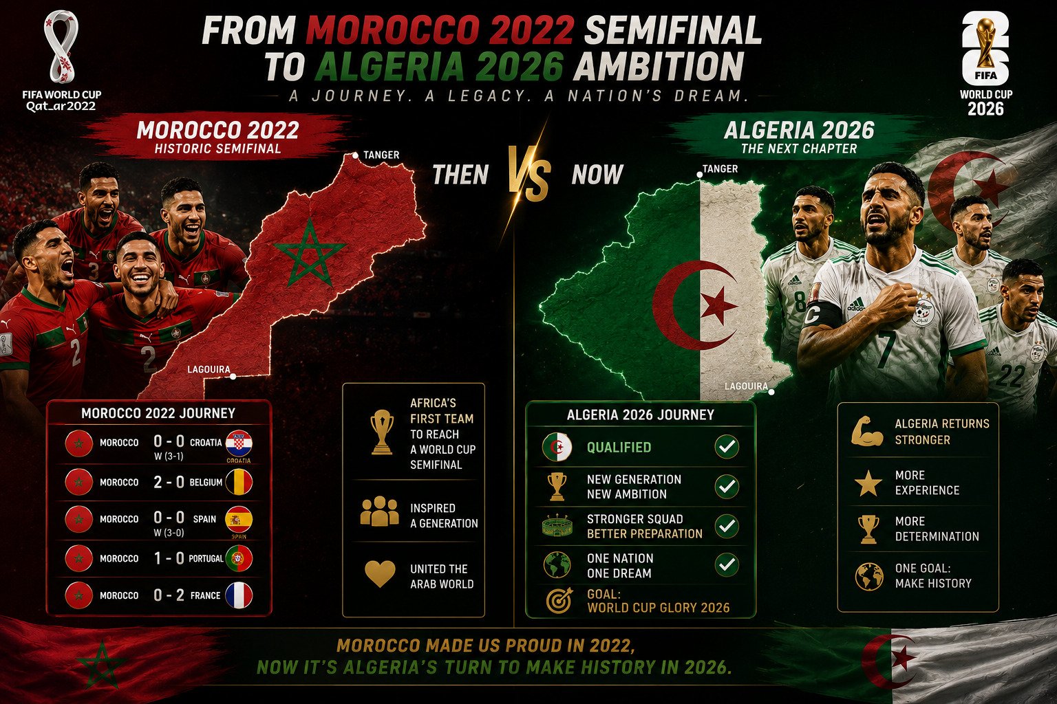 Morocco's 2022 World Cup semifinal run compared to Algeria's 2026 World Cup ambitions